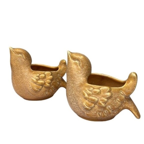 Vintage Hull Peach Ceramic Bird Planters - Picture 1 of 10